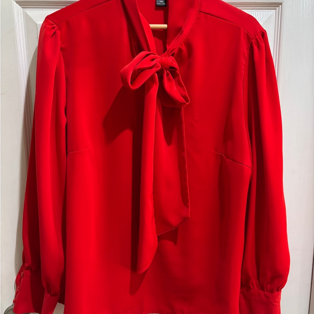 SHEIN Vibrant Red Bow-Tie Blouse